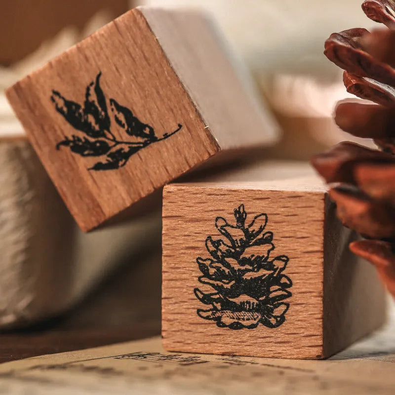 Mr Paper wooden decorative stamp set showing seven vintage design stamps for journal and craft projects