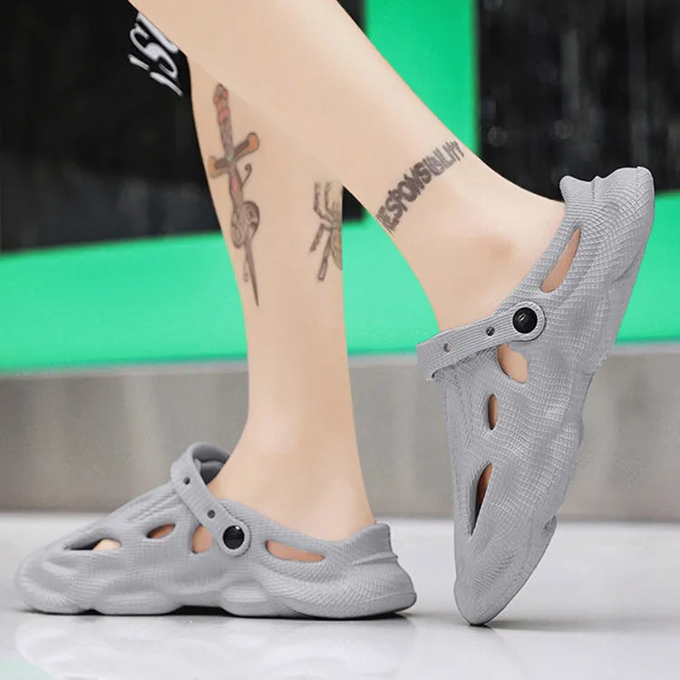 Pair of EVA soft men's summer beach shoes in black, grey, white, or khaki, slip-on style, sizes 39-44