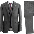 Men's slim fit three-piece suit in brown nylon with jacket, waistcoat, and trousers