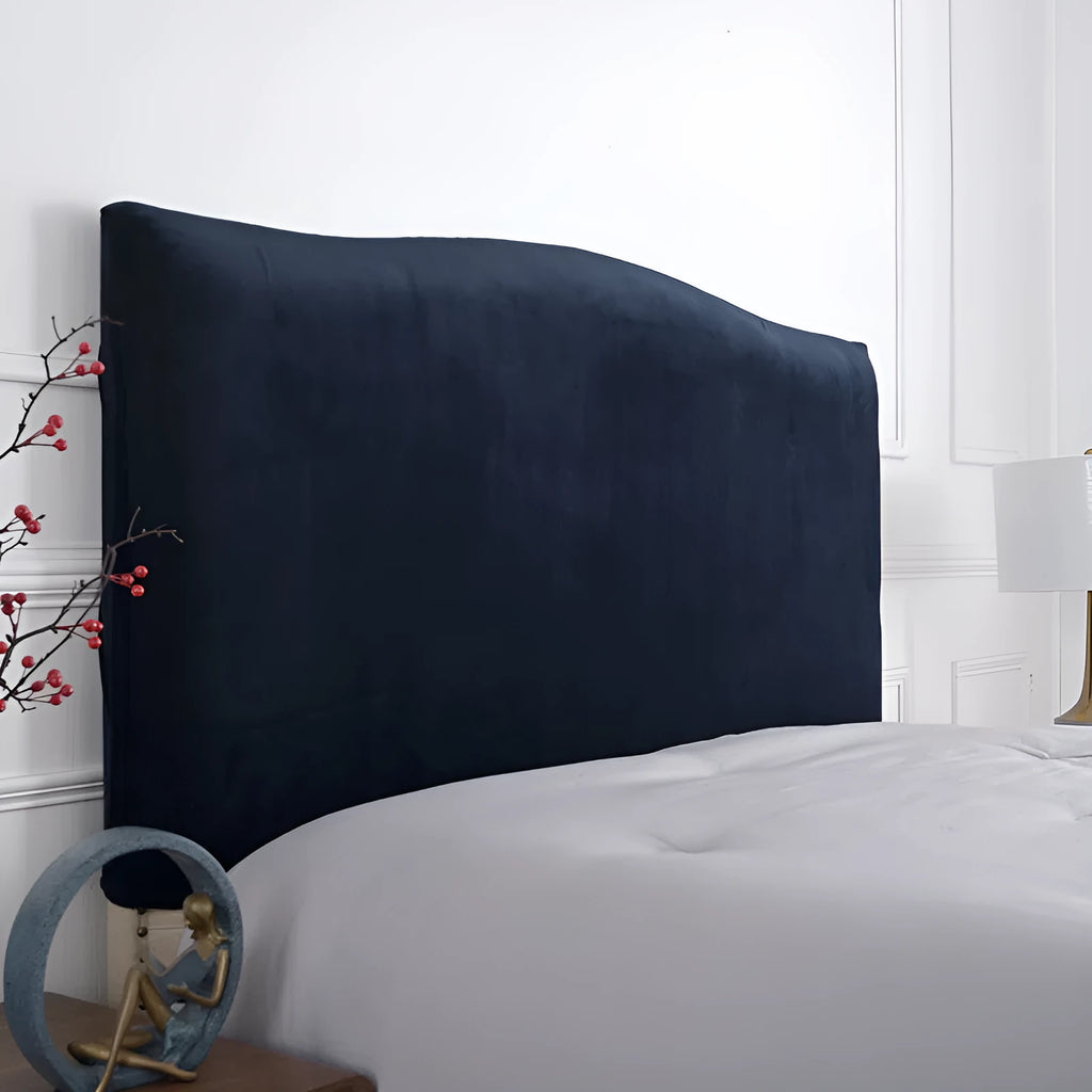 Elastic polyester headboard cover in black, fitting headboards 1.1-2.4m wide and 65-75cm high