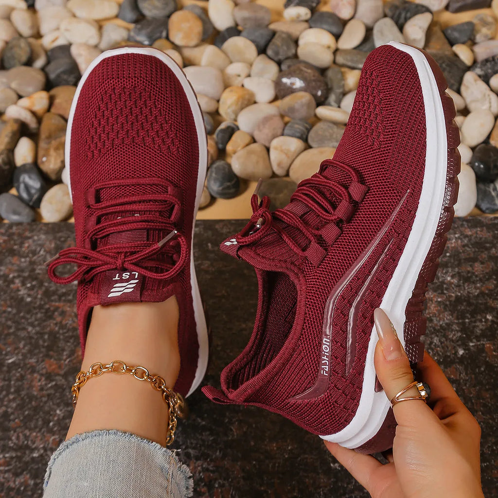 Women's breathable mesh casual sports shoes with non-slip rubber sole, low top, lace-up closure, available in multiple colours and sizes 36-42