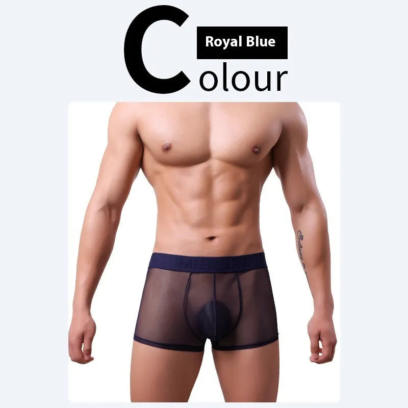Men's thin polyester boxers in solid colours showing quick-drying breathable construction