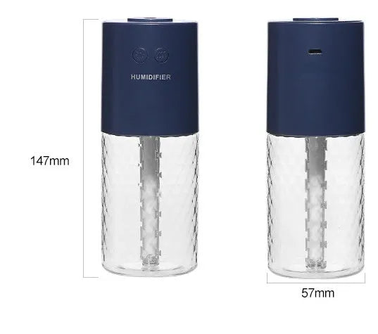 Wireless humidifier and projection lamp, mini portable USB car mist diffuser with 1 litre tank.