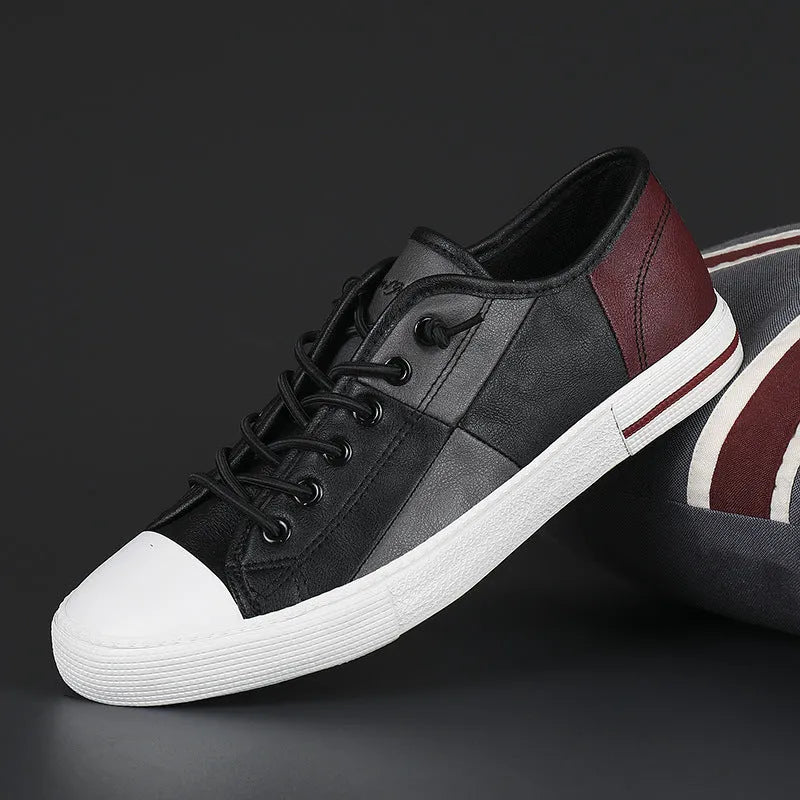 Men's leather shoes with elastic band and colour matching design in microfiber with rubber sole