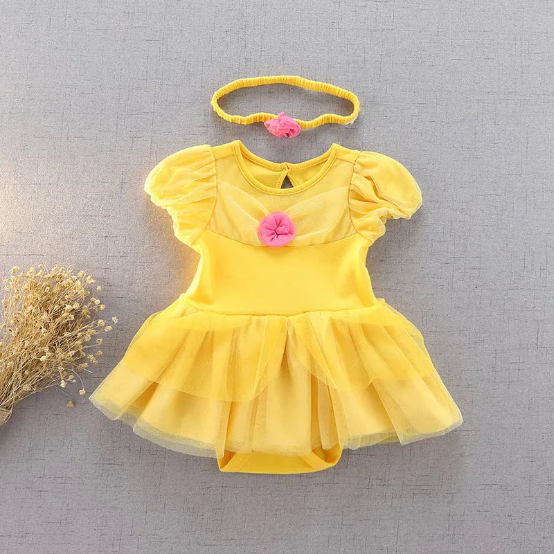Baby girls short sleeve cotton crawling suit in 9005 style with headpiece, suitable for 70-95cm height