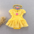 Baby girls short sleeve cotton crawling suit in 9005 style with headpiece, suitable for 70-95cm height