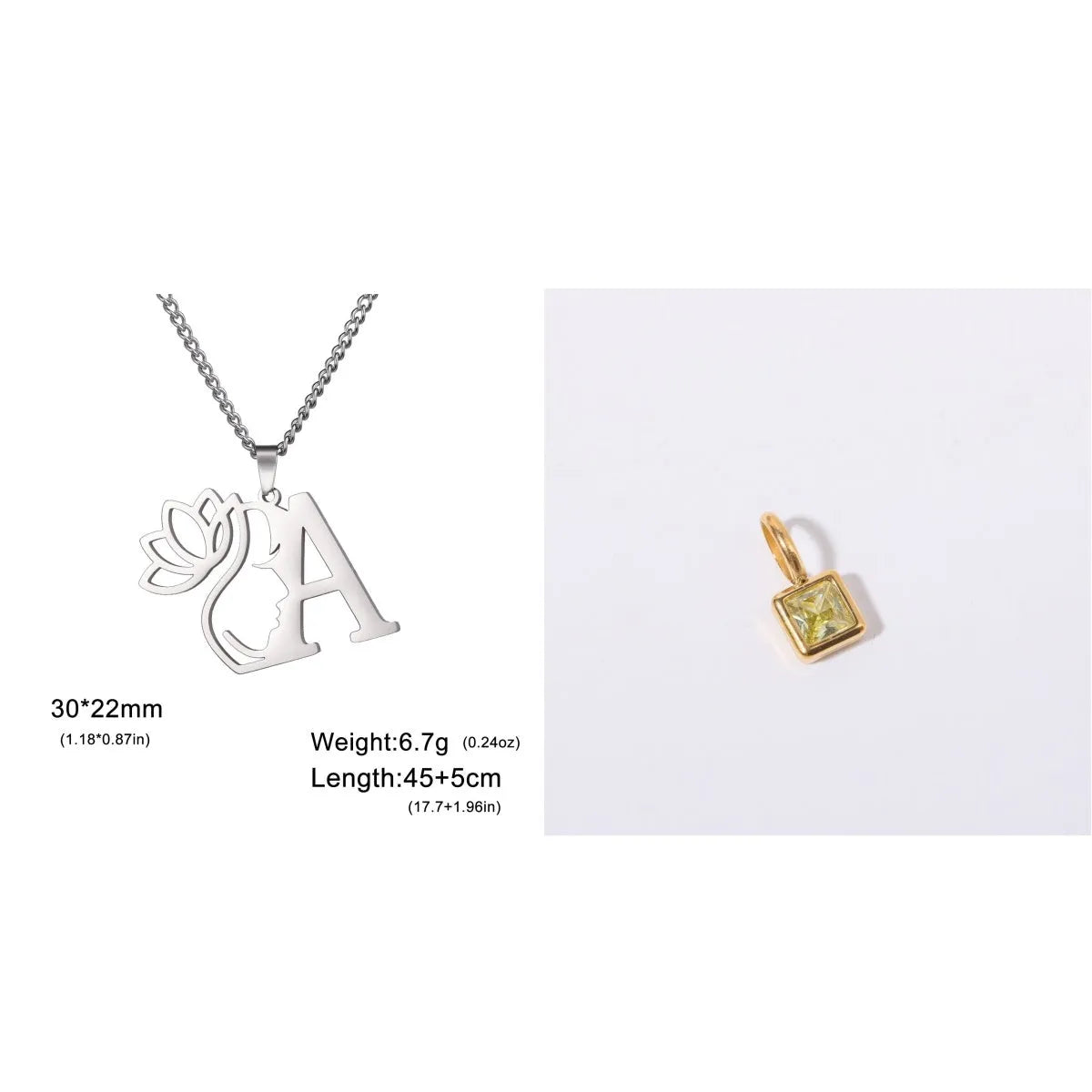 Stainless steel cross chain necklace with letter pendant in gold or silver electroplated finish