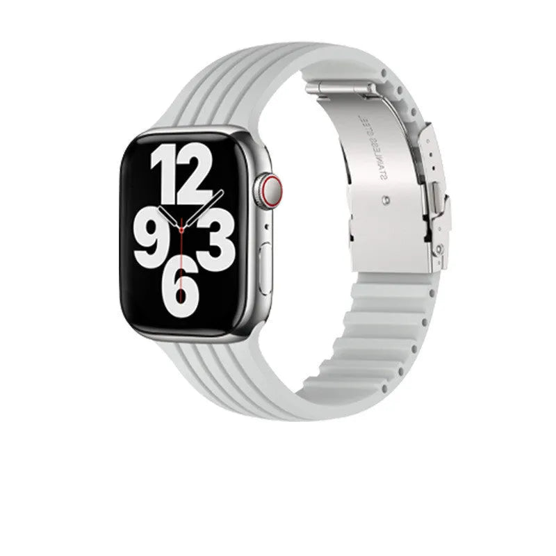 Silicone stripe iWatch strap in black, compatible with 38/40/41mm or 42/44/45mm models