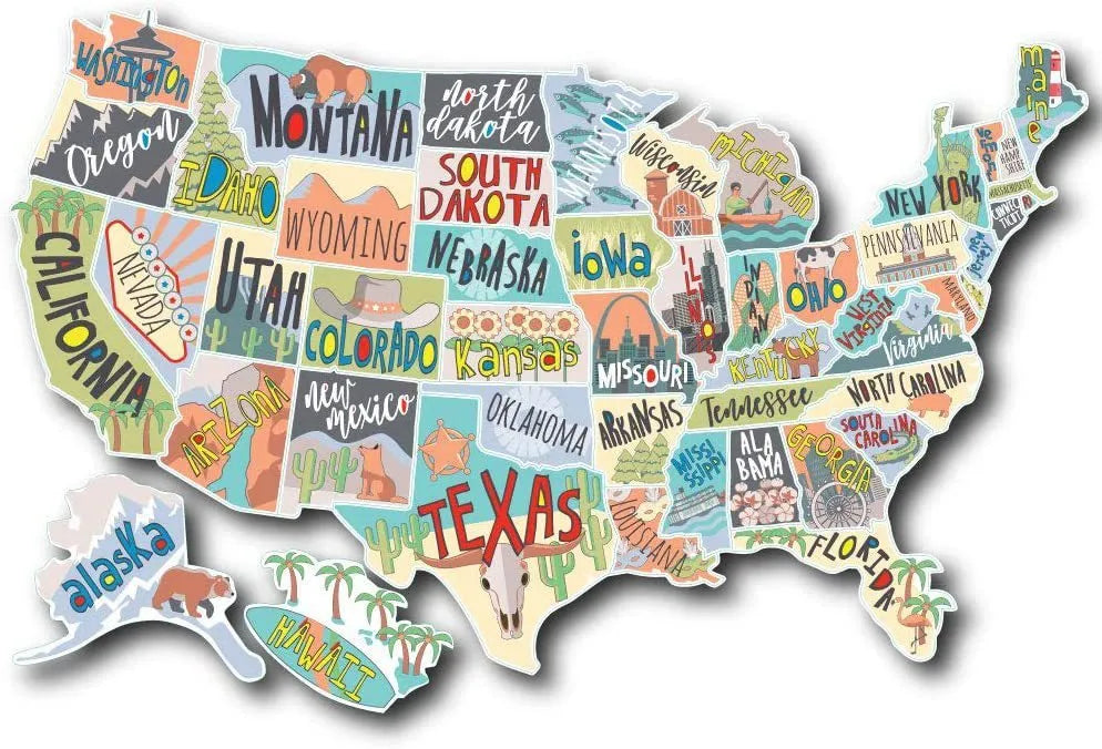 Travel themed world map car body sticker set with white background sheet