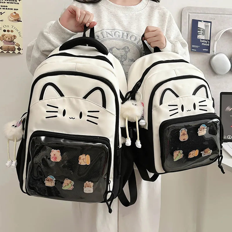 Korean cartoon backpack in nylon with large capacity and curved shoulder straps