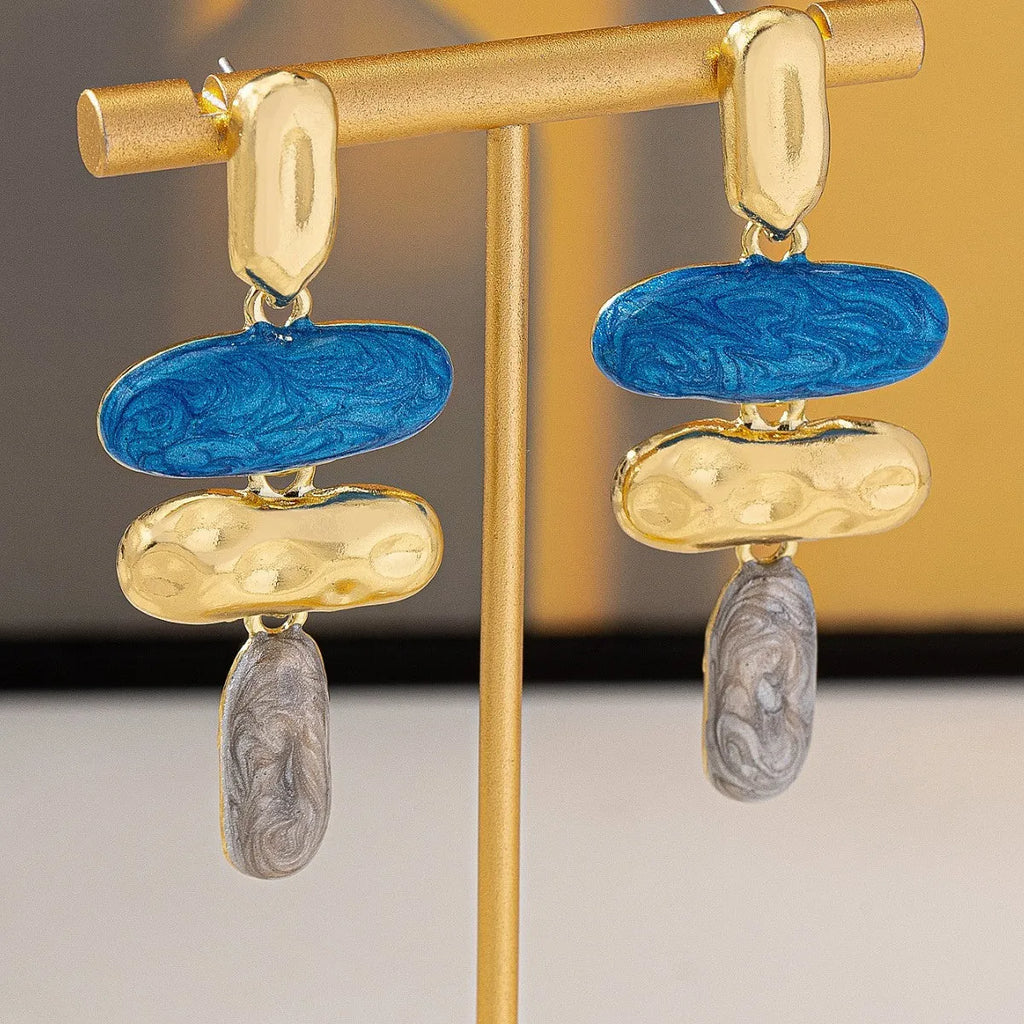 Geometric multicolor stud earrings with electroplated finish on zinc alloy for women's fashion