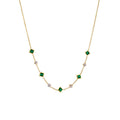 Gold titanium steel necklace with U-shaped pendant, square emerald zircon, and cross chain, 41-50cm.