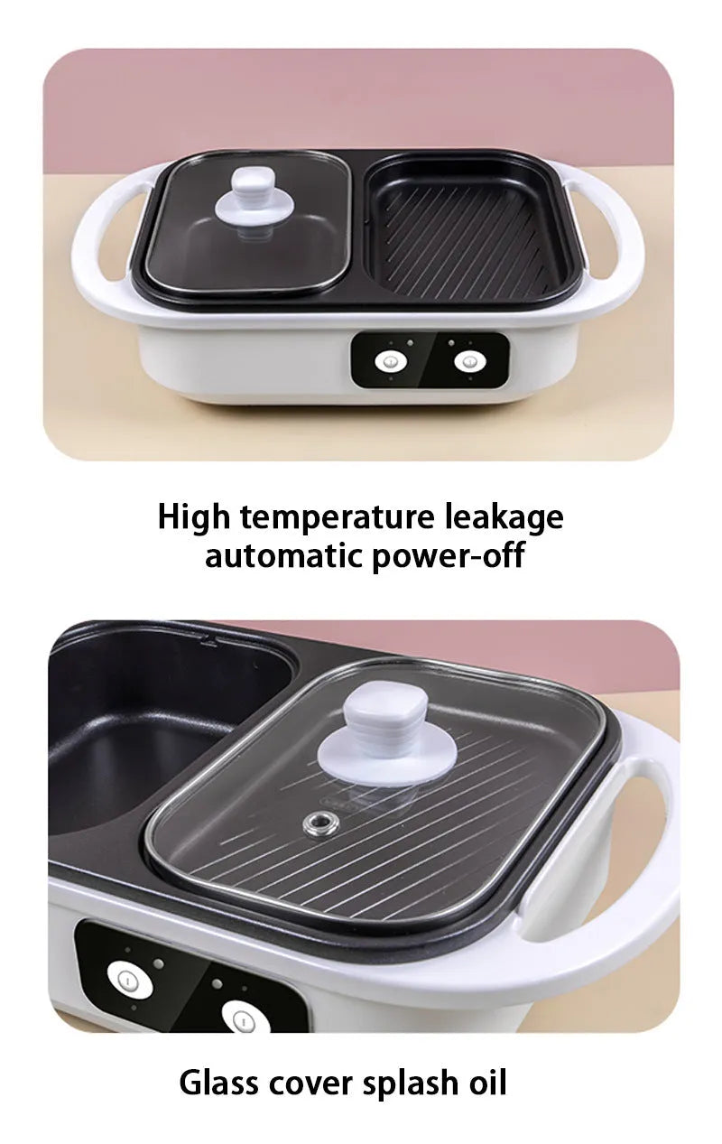 Green and white electric hot pot appliance with frying function on kitchen counter