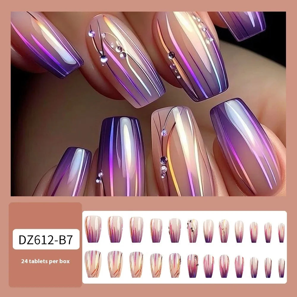 Magic purple line streamer gradient nail stickers with starry sky pattern and jelly glue