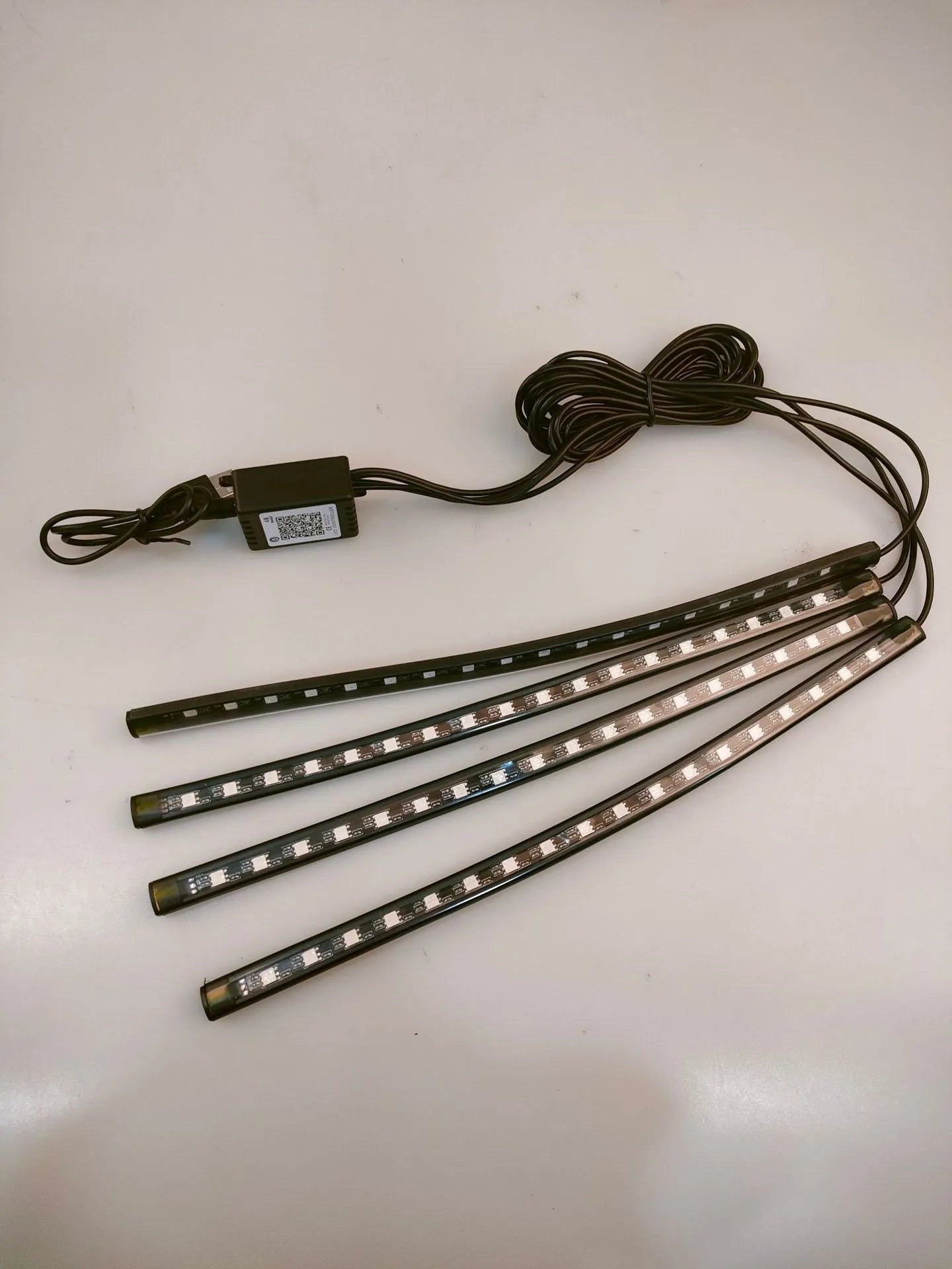 Car interior atmosphere lighting strips with voice control and multiple colour modes