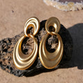 Quicksand colour double circle French retro earrings with U-shaped copper design