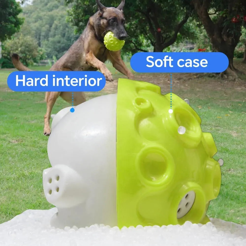 Colourful durable rubber dog toy ball with a bumpy texture for aggressive chewers.