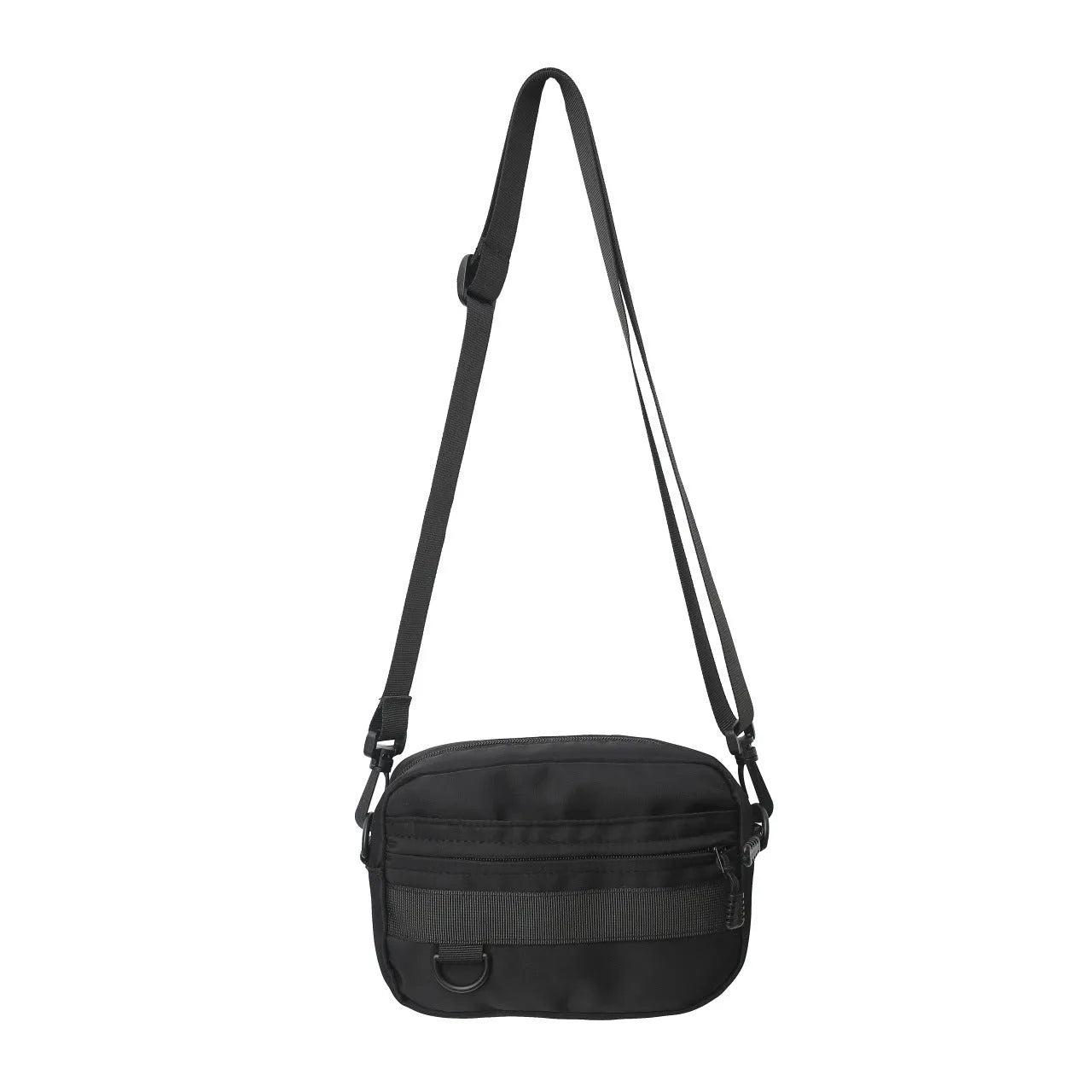 Men's street-style nylon messenger bag in a solid colour with adjustable crossbody strap.