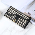 Women's canvas long wallet in houndstooth pattern with letter design, large capacity retro style