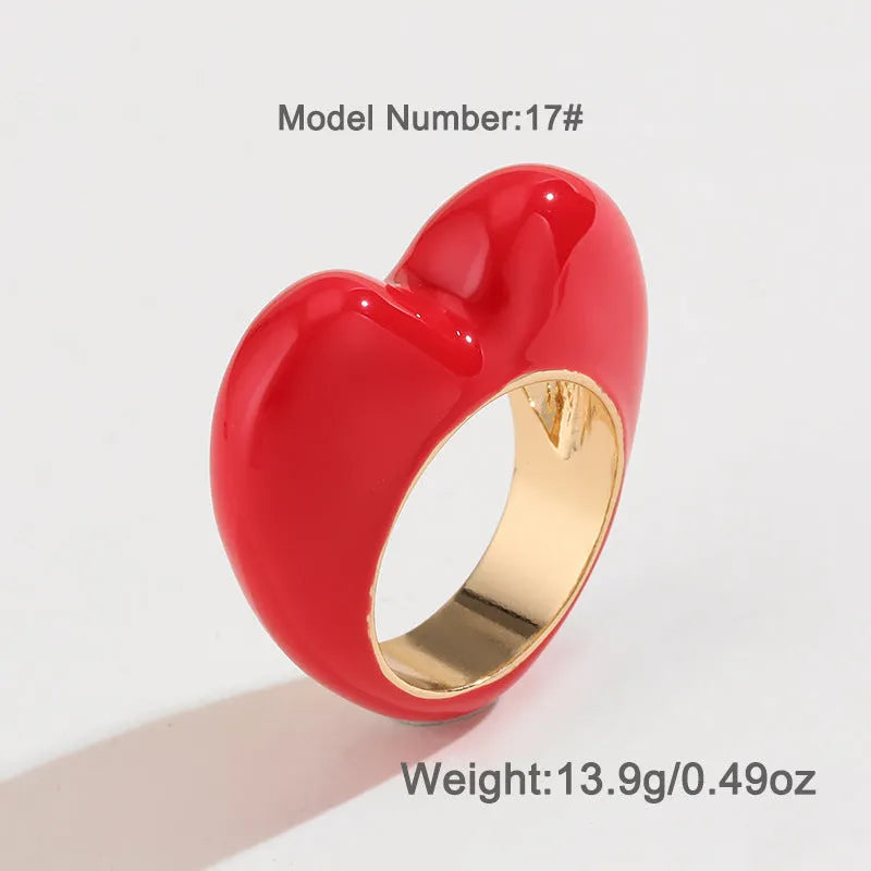 Original design three-dimensional heart-shaped enamel ring in zinc alloy.