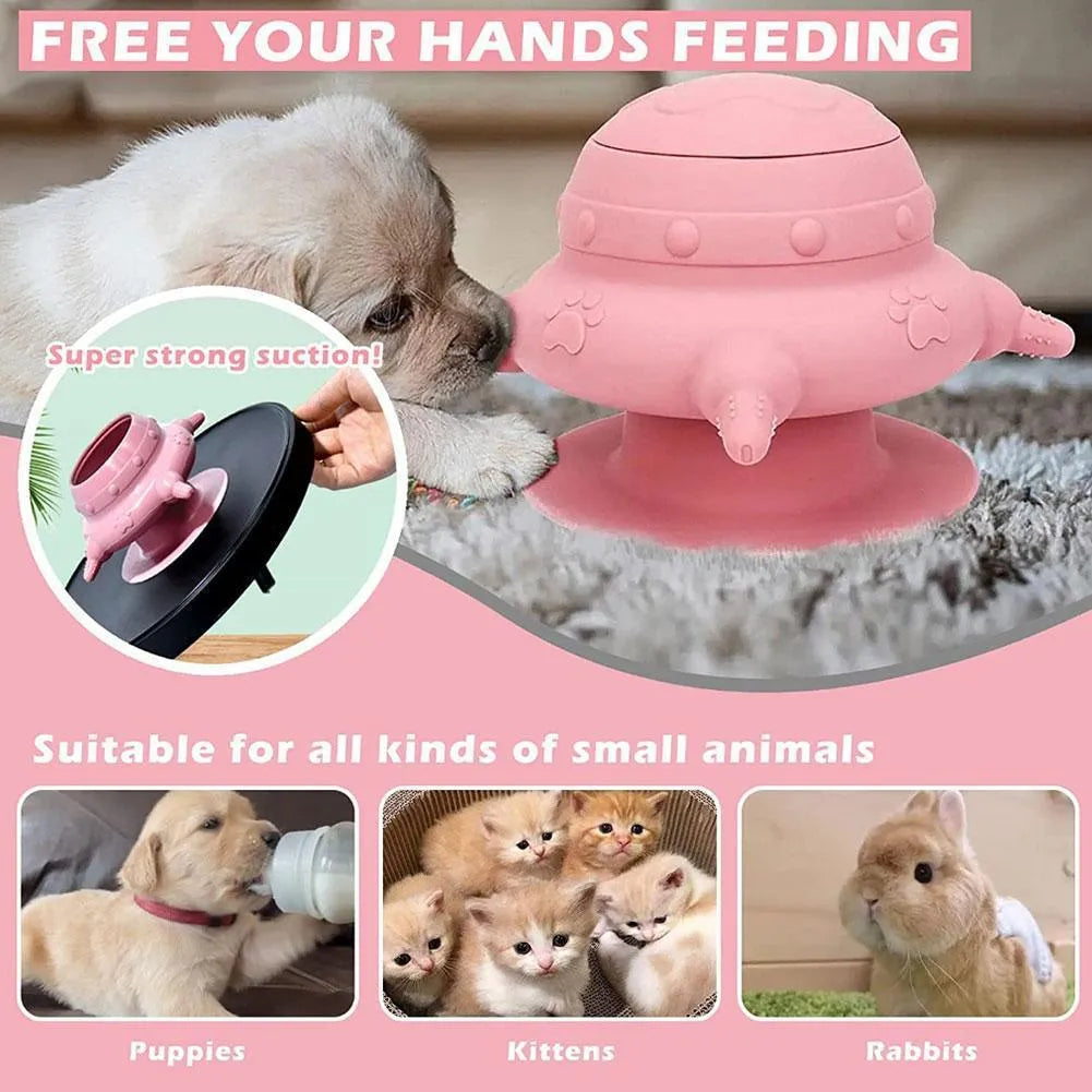 Pink silicone pet nursing device with bionic breast design and four pacifiers