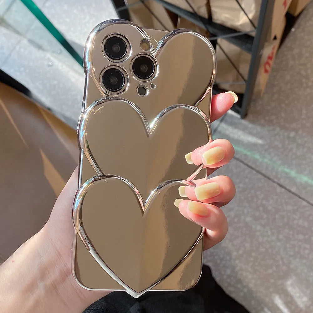 Electroplating love three-dimensional TPU phone case for iPhone, glossy solid colour back cover