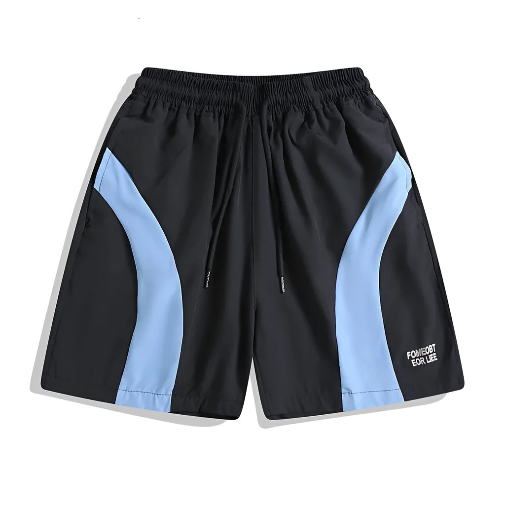 Men's black quick-drying sports shorts with elastic waistband and loose fit