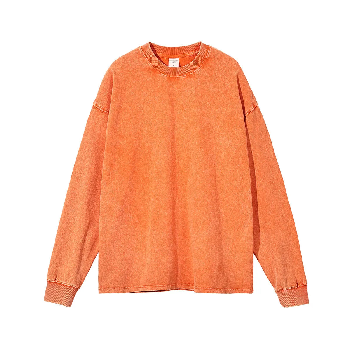 Washed vintage men's cotton long sleeve pullover in batik pattern showing loose fit design