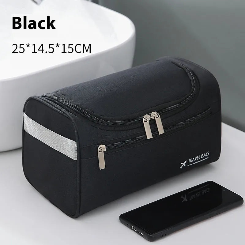 Large waterproof cosmetic storage bag in brown PU leather with a retro style design.