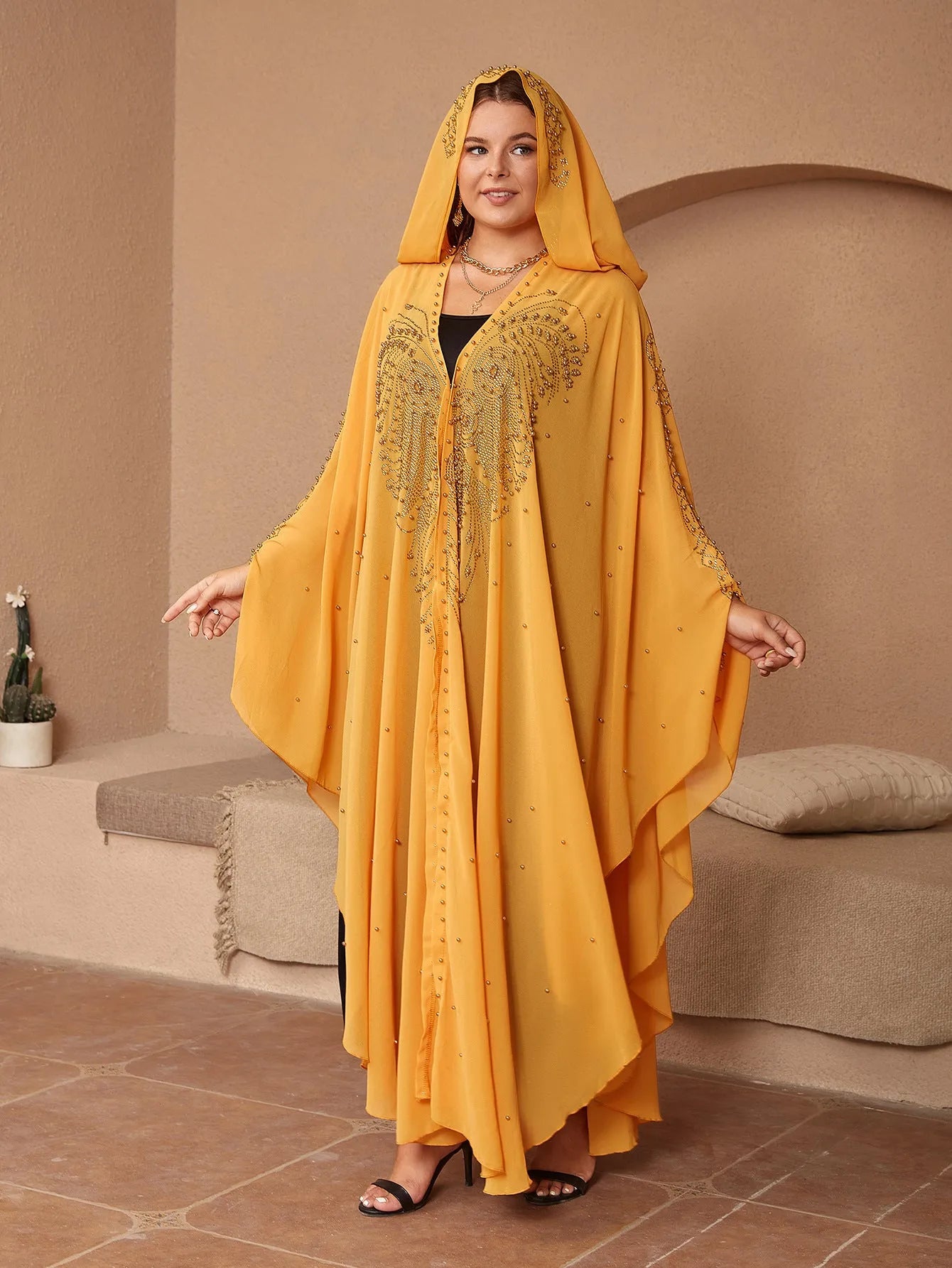 Purple chiffon Muslim-style shawl with rhinestone beading at 175cm length