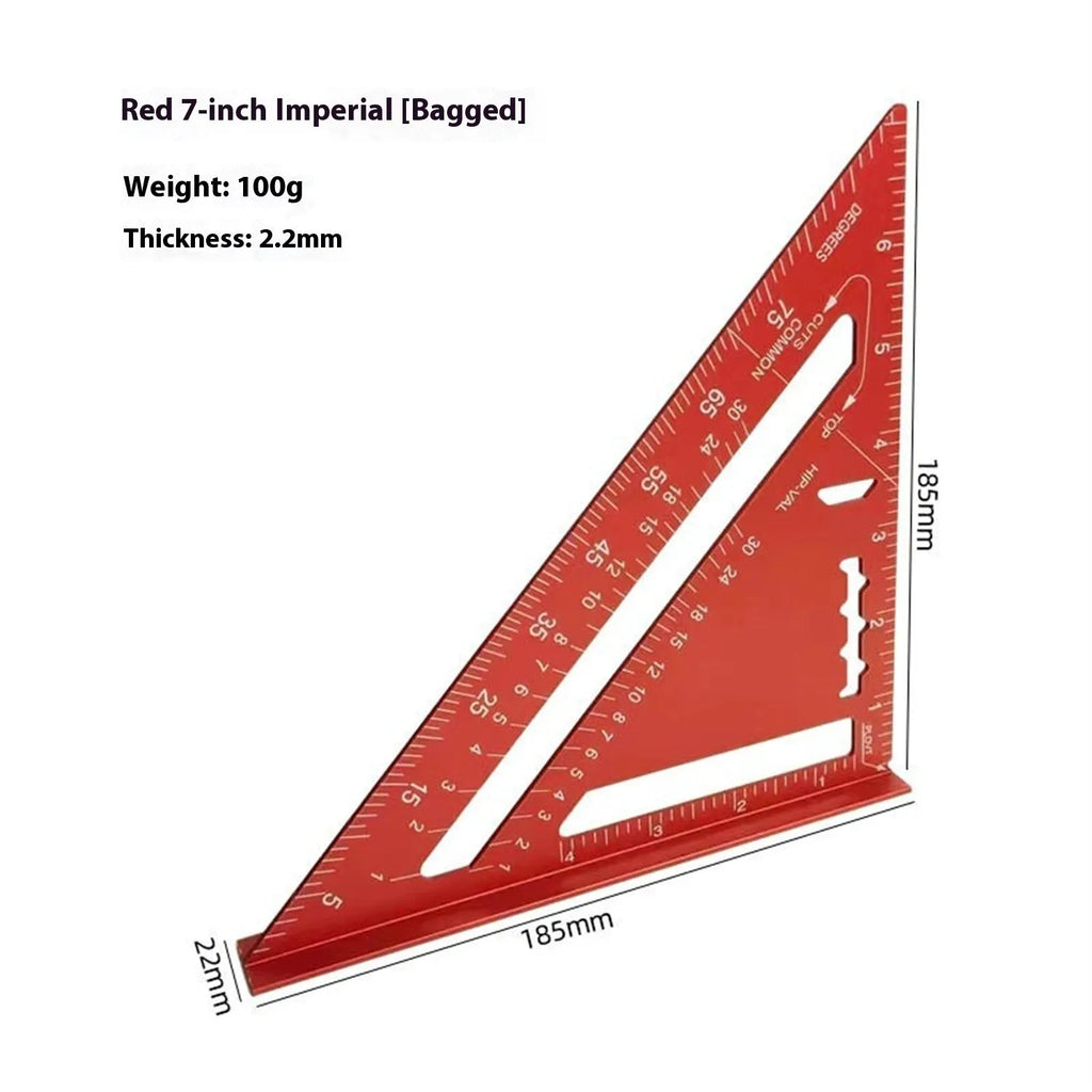Two red metal combination angle rulers for civil surveying in transparent storage bag