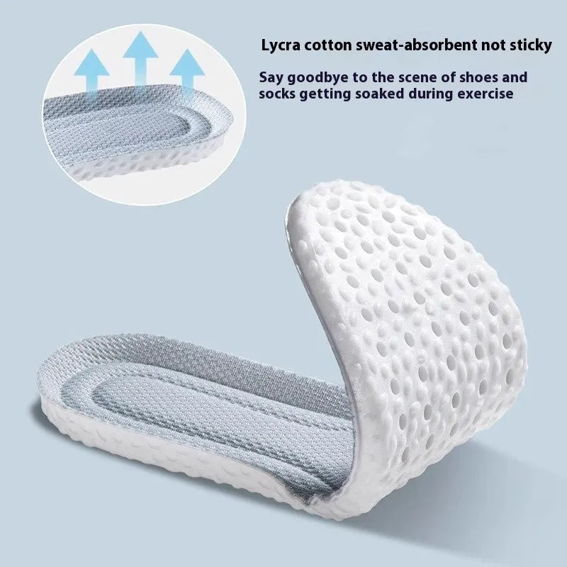 Grey, black, and orange breathable PU sports insoles shown on a size guide from 35 to 46.