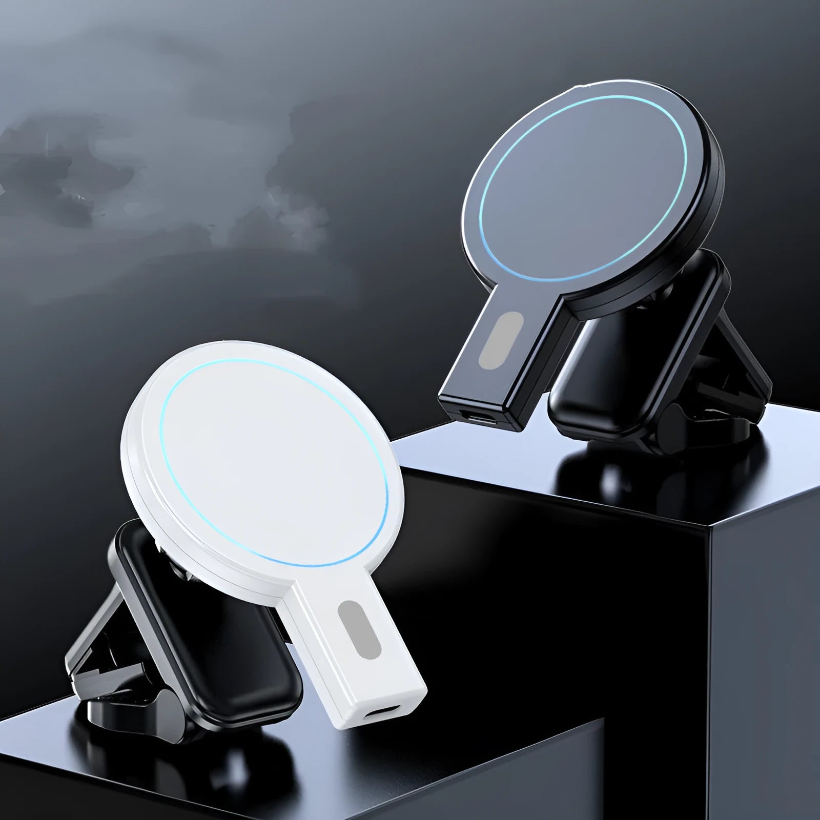 Black and white magnetic absorption wireless charger with charging cable