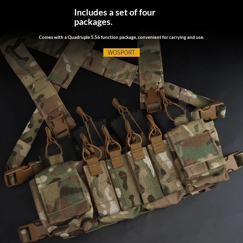 Camouflage multi-functional expandable chest harness with nylon accessory pouch for shooting sports
