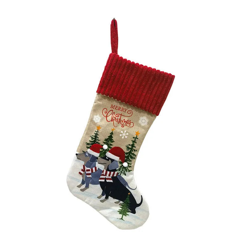 Large cloth Christmas tree hanging ornament with cat and dog silhouette design measuring 46 by 28 centimetres.