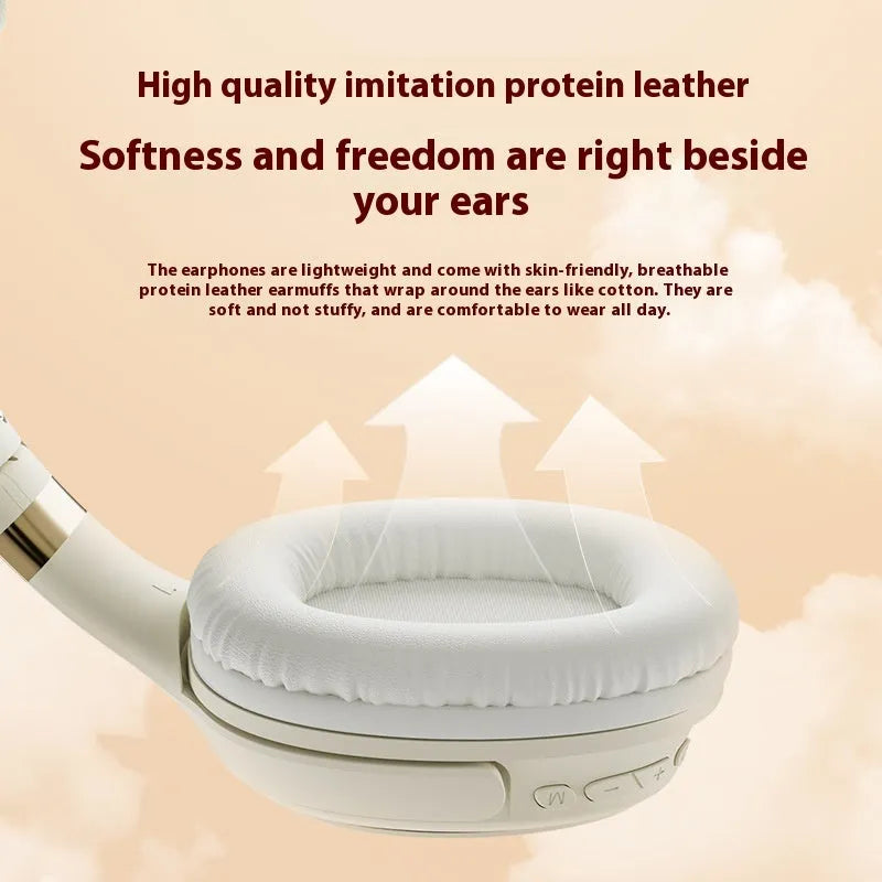Wireless Bluetooth head-mounted gaming headphones in black or cream colour with over 8-hour battery.