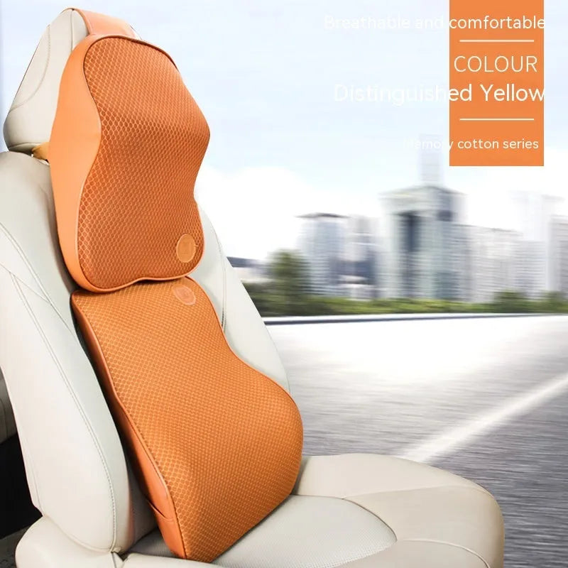 Memory foam automotive headrest and lumbar support pillow set in multiple colour options