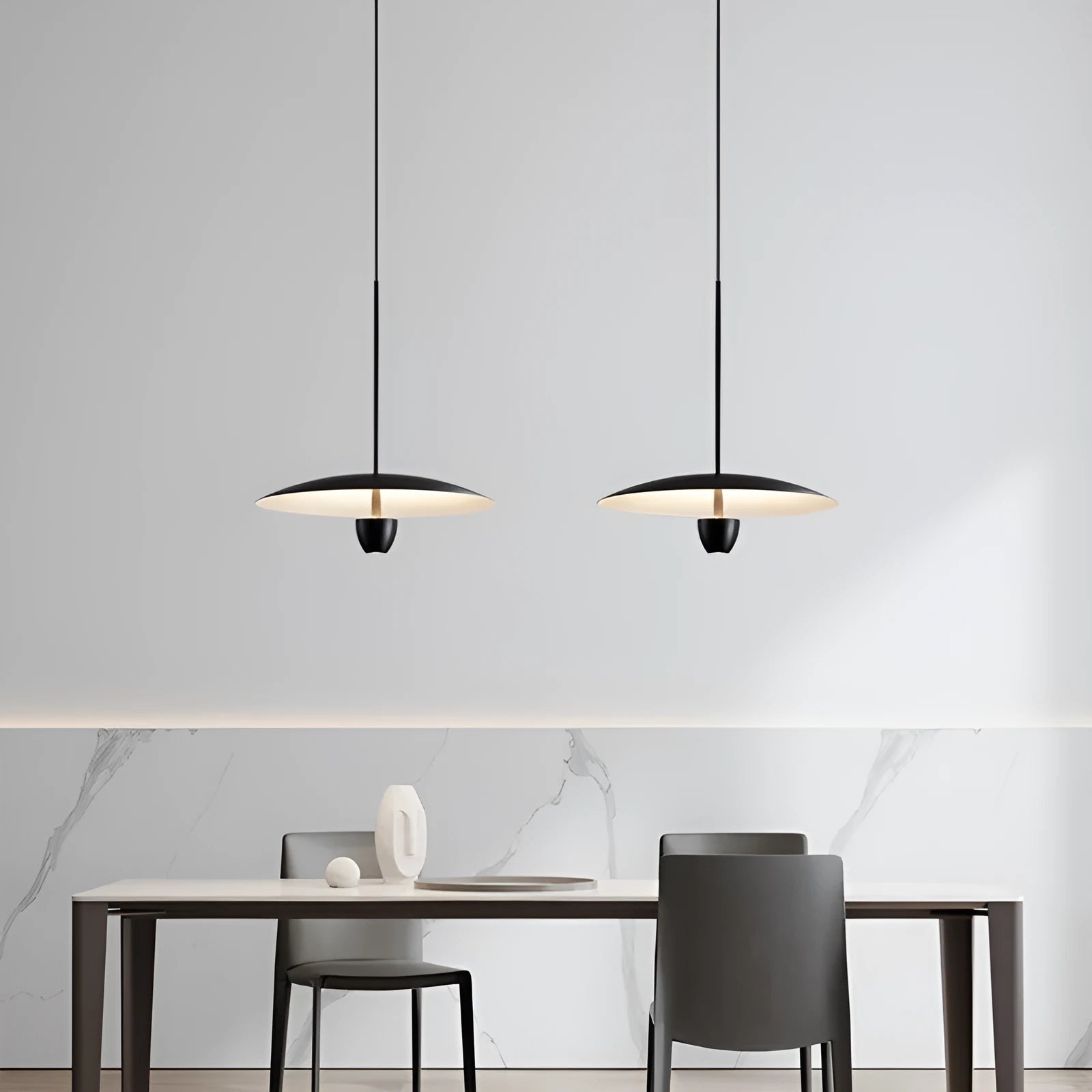 Modern black minimalist chandelier with warm light illumination 400mm size