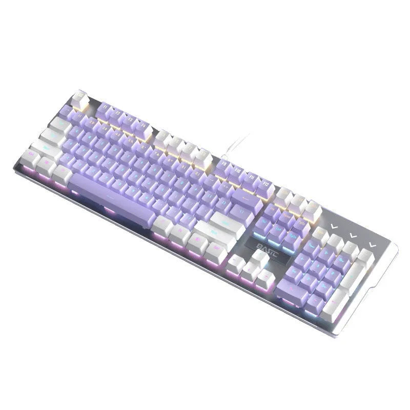 Purple and white mechanical keyboard and mouse set with backlit keys