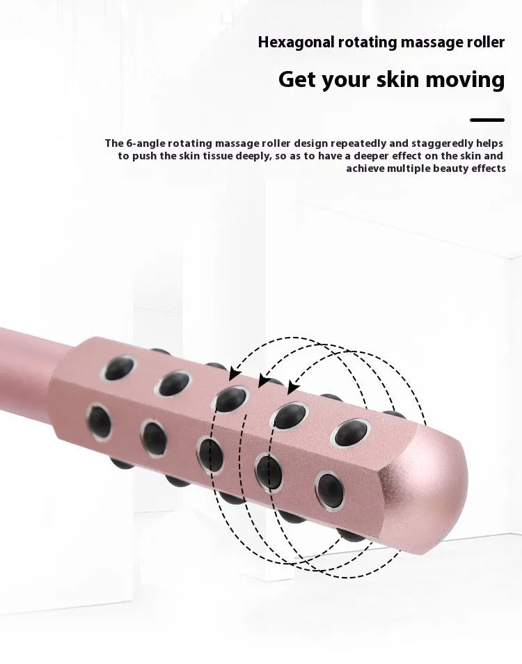 Purple germanium particle facial massage roller on a white background.