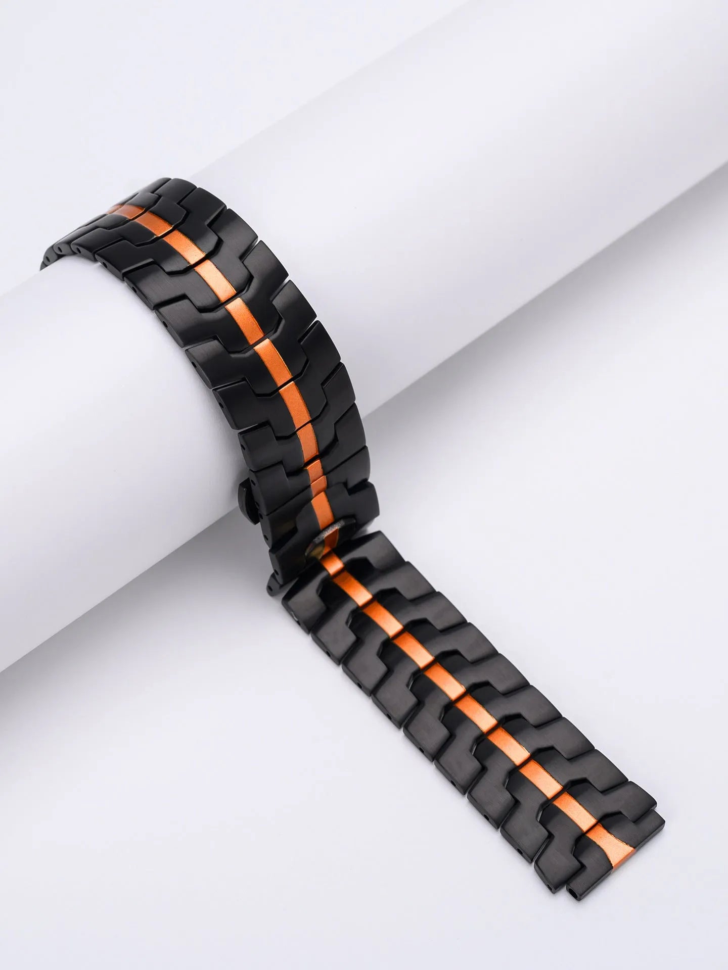 Stainless steel watch band for Samsung Galaxy Watch showing silver and black colour options with universal 20mm/22mm sizing