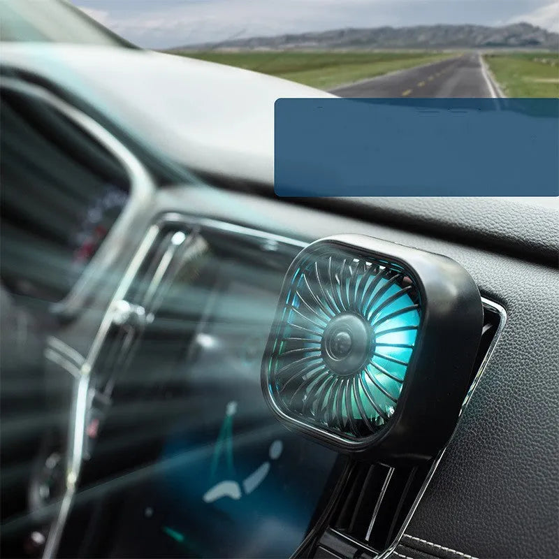 USB car fan for vehicle air vents with three-speed settings and compact design