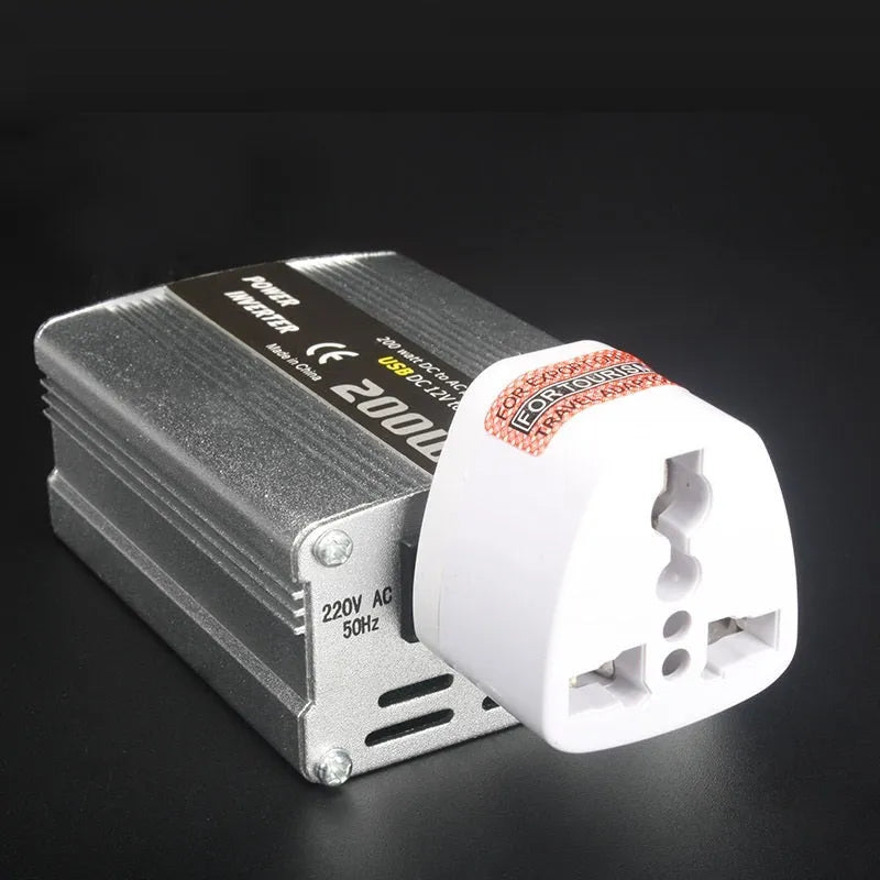 200W car inverter 12V to 110V or 220V, die-cast aluminium, 87x64x38mm, sine wave, USB port
