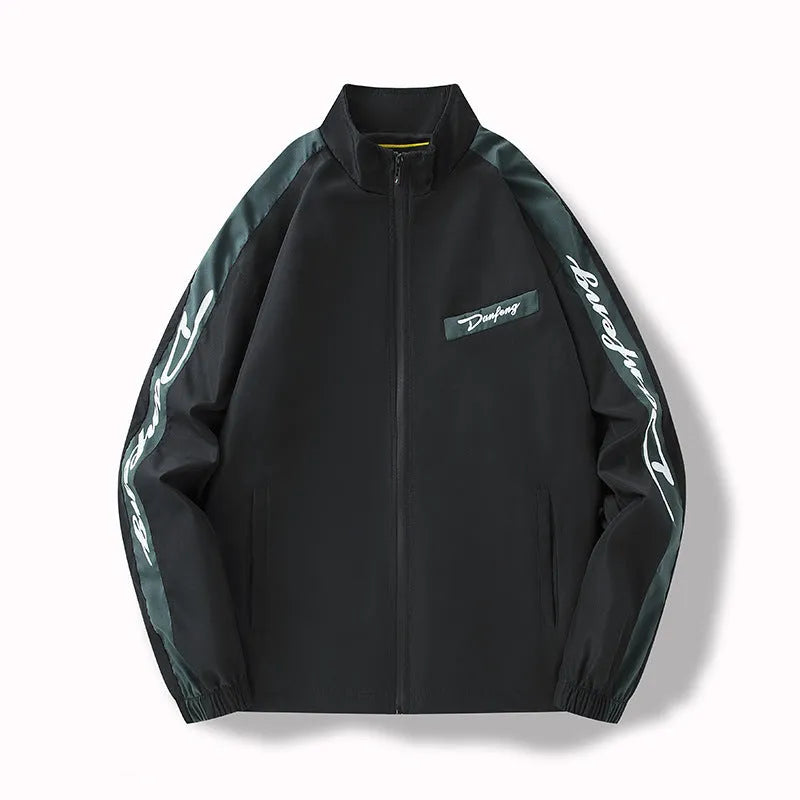 Men's thin loose fit all-match coat in black with long sleeves and polyester lining