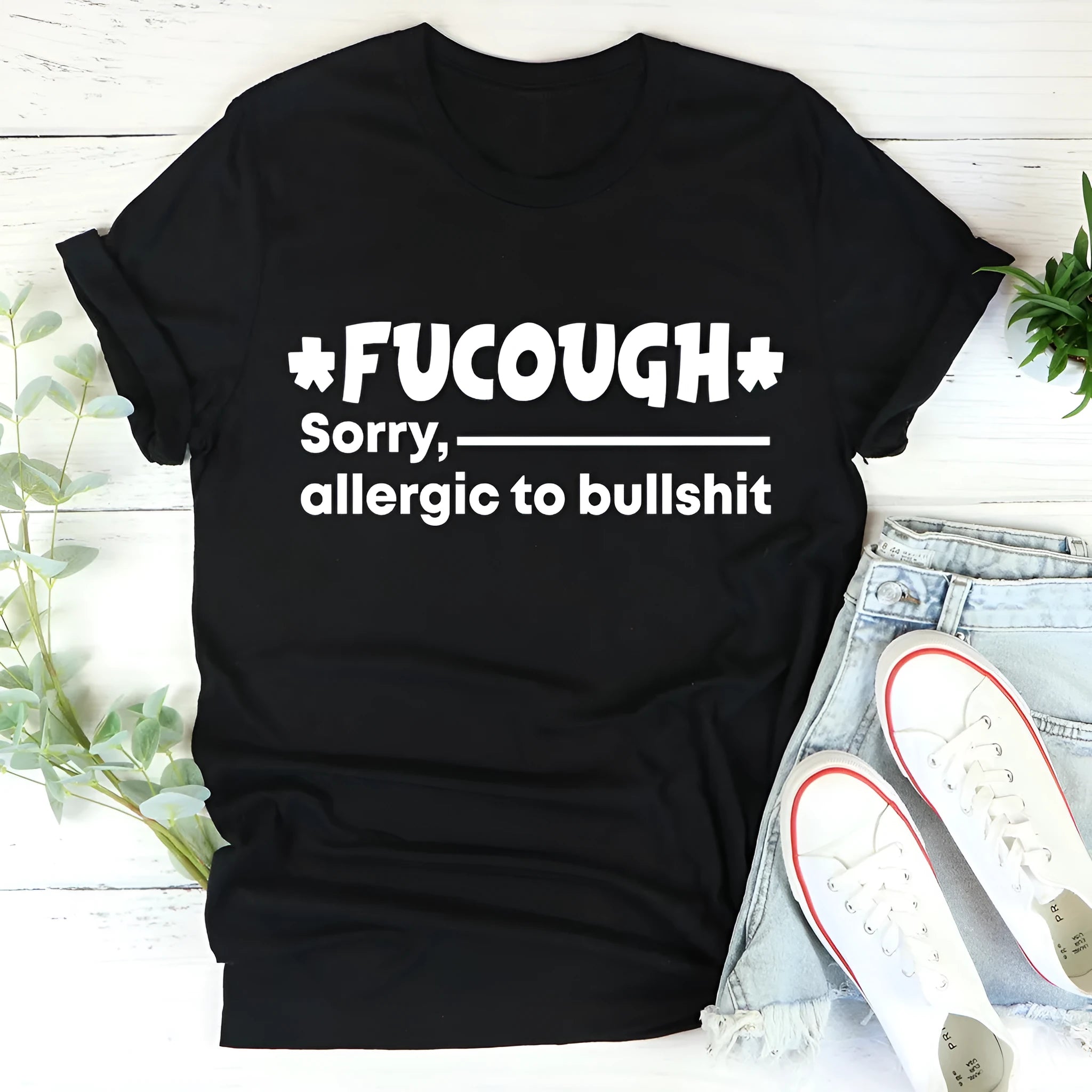 Black loose-fit cotton short sleeve T-shirt on a hanger