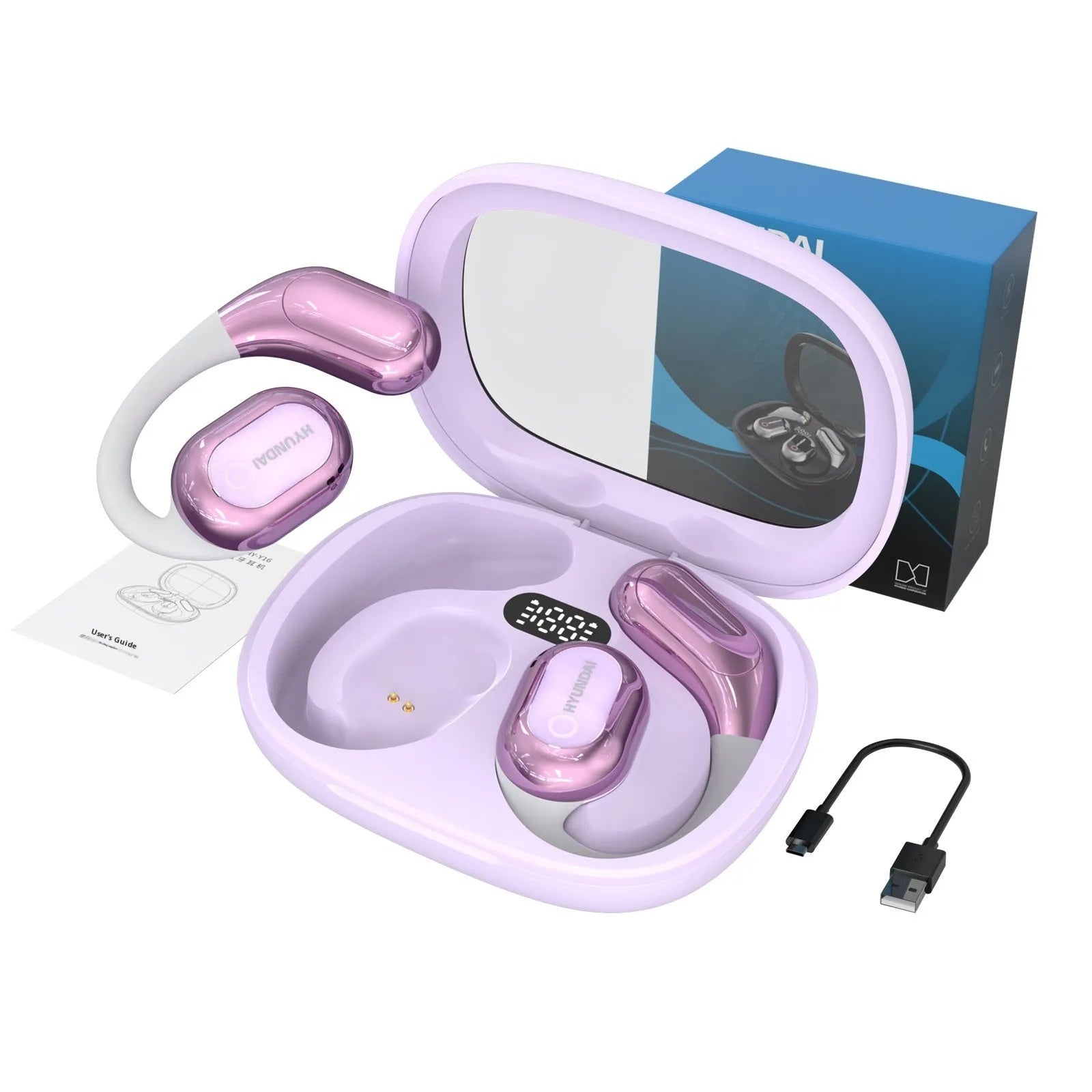 Black Bluetooth noise reduction headset with AI interpretation, ear hook design, and touch controls
