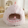 Plush winter cat bed in grey gradient colour, soft cloth material with padded sides, size 51x51x43cm