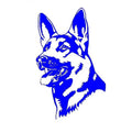 Reflective German Shepherd Alsace dog vinyl bumper sticker for cars, 13cm by 8cm.