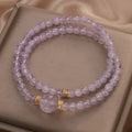 Natural amethyst double ring bracelet in light purple with crystal base, women's style