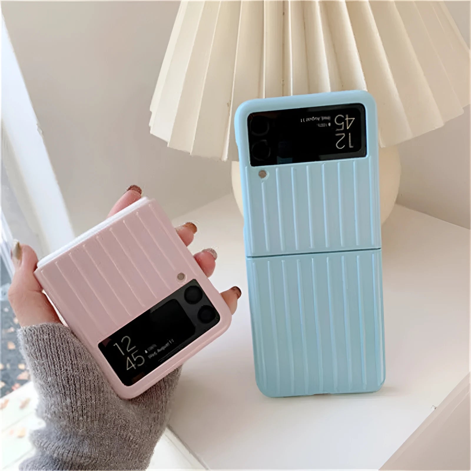 Samsung Z Flip3 ultra-thin flip phone case in black, red, pink, silver, gold, sky blue, or light green.
